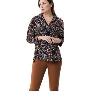 Joseph Ribkoff Black Brown Henley Blouse Long Sleeve Size 10